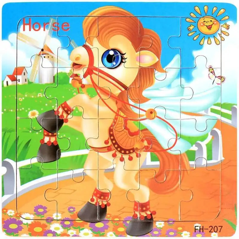 20Piece 3D Wooden Puzzle Cartoon Animal Vehicle Cognitive Jigsaw Puzzle Early Learning Educational Puzzle Toys for Children