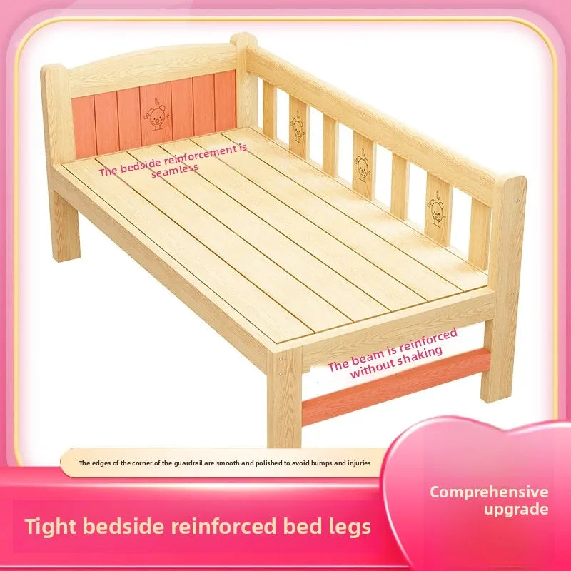 Solid Wood Children's Bed, Boy's Single Bed, with Guardrail, Girl's Princess Bed, Widened and Connected, Customizable