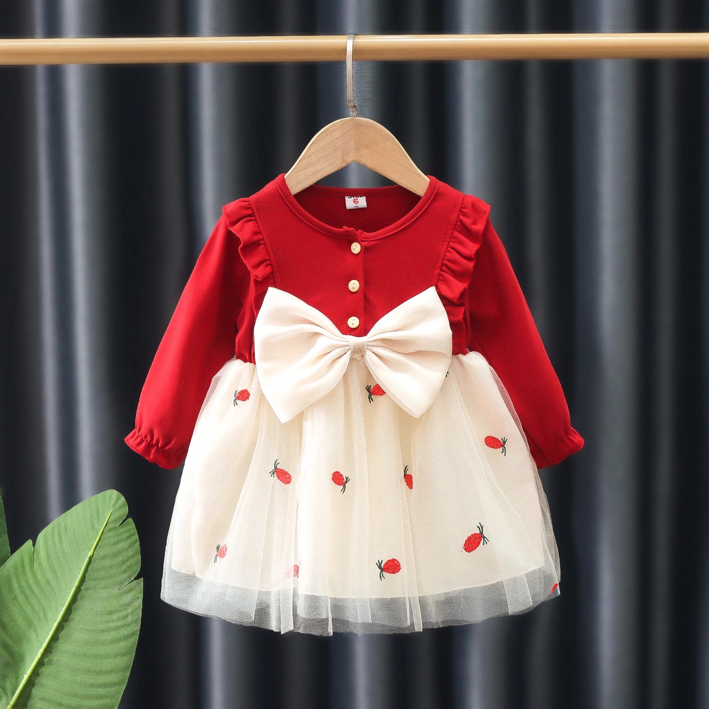 Spring and Autumn New Girl Baby Dress Bow Bear Doll Mesh Dot Puff Dress Sweet Princess Dress Birthday Party Dress