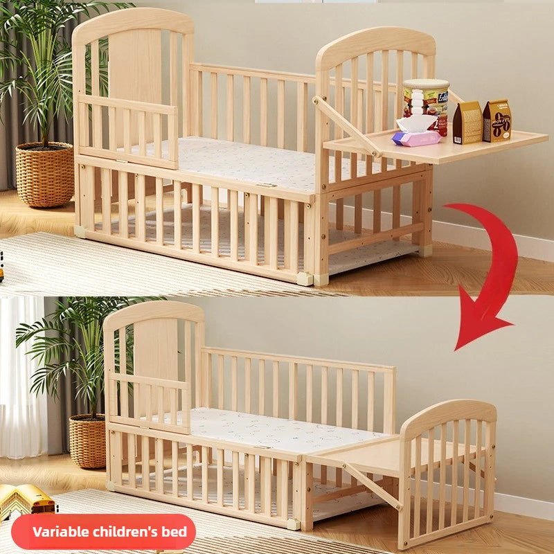Baby Comfortable Sleeping Bed Solid Wood Newborn Baby Bed Multifunctional Baby Rocking Bed with Wheels and mosquito net