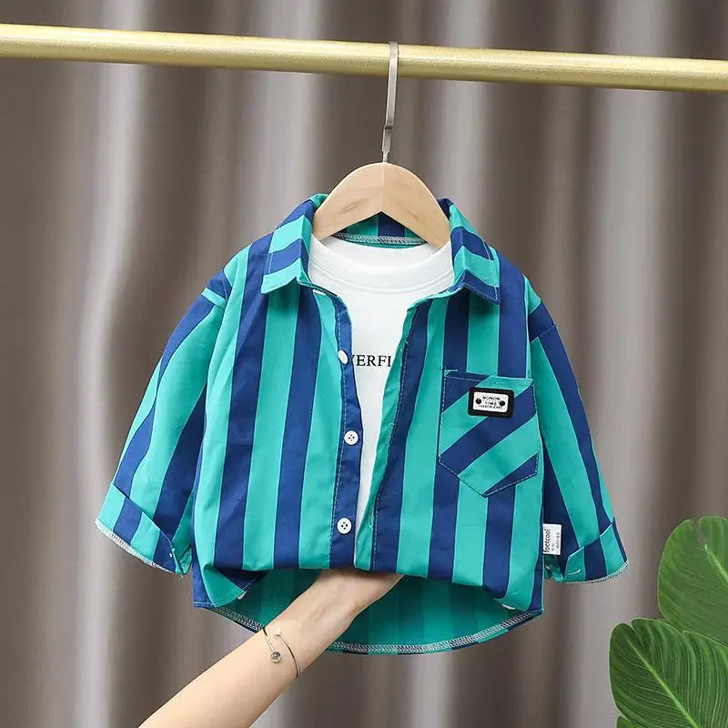 Kids Shirt Clothes Spring Thin Blouses Clothing Infant Boy Striped Cotton Tops 1 2 3 4 Years Kids Long Sleeves Shirt