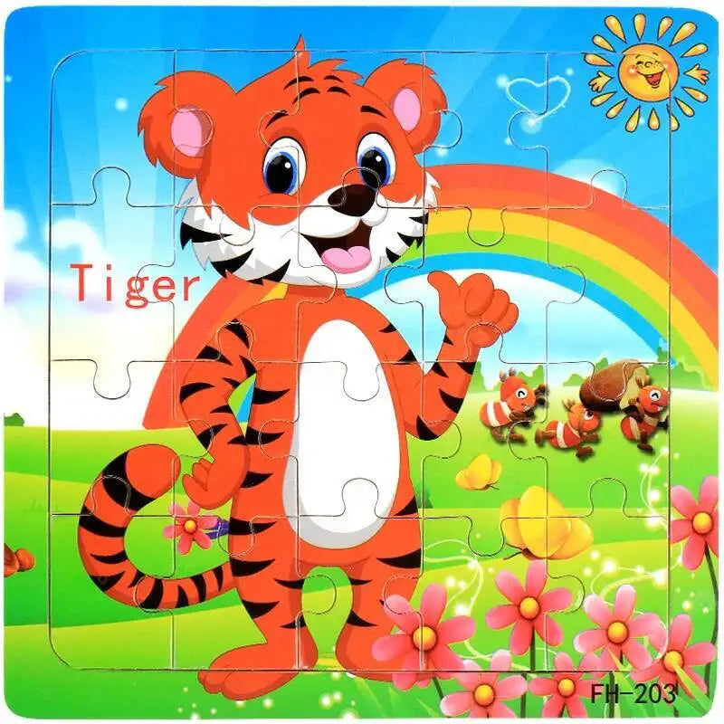 20Piece 3D Wooden Puzzle Cartoon Animal Vehicle Cognitive Jigsaw Puzzle Early Learning Educational Puzzle Toys for Children