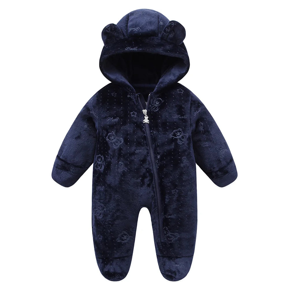 Newborn Baby Flannel Rompers Soft Warm Autumn Winter Bodysuit for Boys & Girls Cartoon Print Jumpsuit 0-19M Newborn Baby Clothes