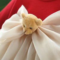 Spring and Autumn New Girl Baby Dress Bow Bear Doll Mesh Dot Puff Dress Sweet Princess Dress Birthday Party Dress