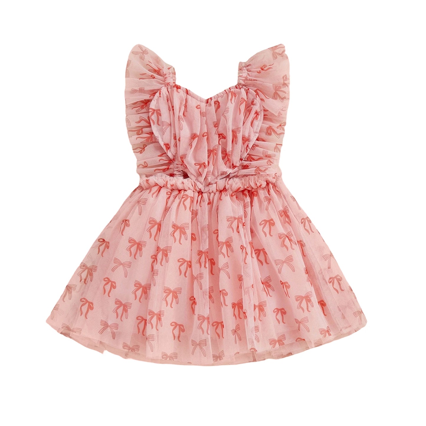 Infant Baby Girl Valentine’s Day Tulle Dress Heart/Bow Print Sleeveless Suspender A-Line Dress for Spring Summer