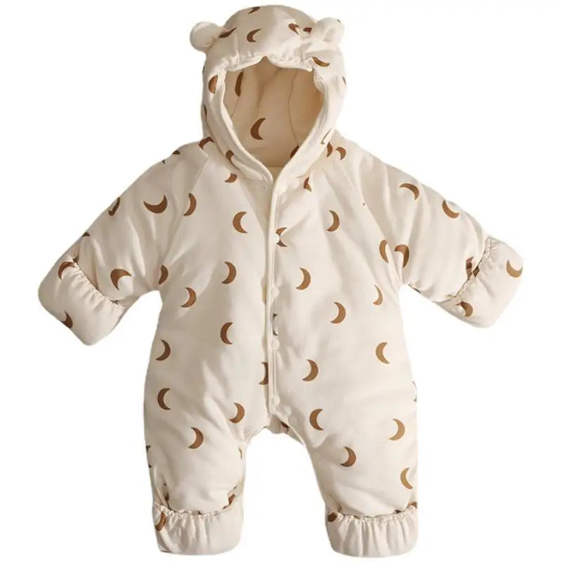 Newborn Winter Suit One-Piece Cotton Padded Jumpsuit with Foot Cover Thick Warm Outfit for Baby 0-12M Layered Clothing Set